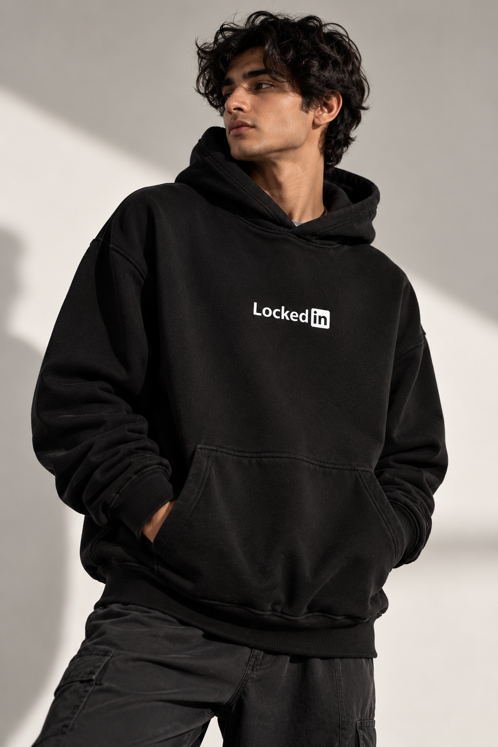 LockedIn 350 GSM Black Oversized Hoodie
