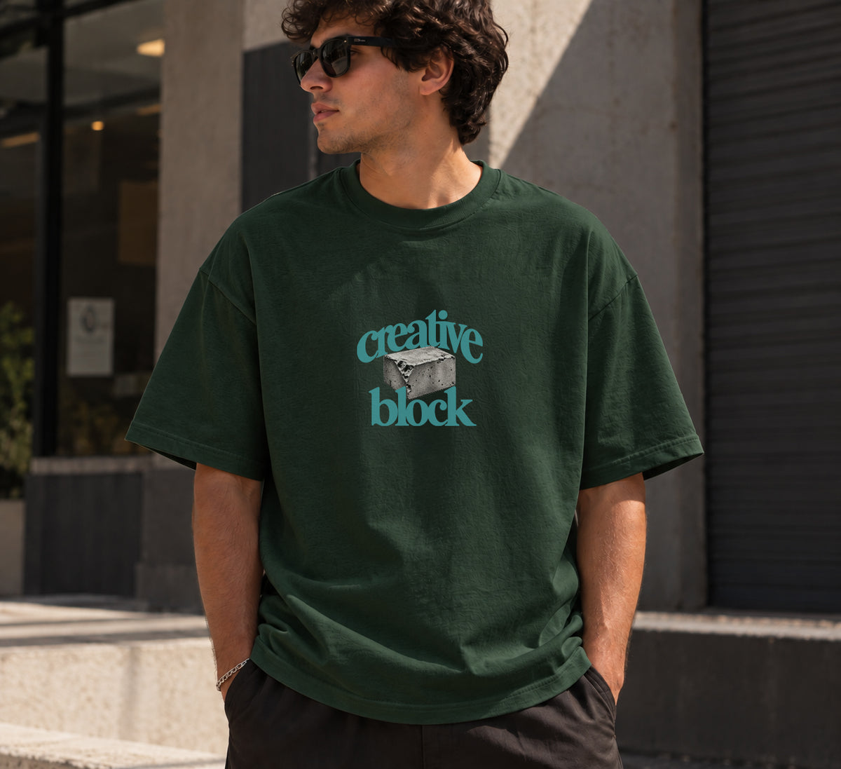 Creative Block Unisex Oversized Dark Green T-Shirt